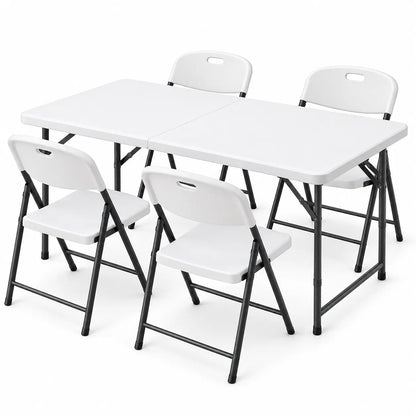 Gardeon 5PCS Outdoor Dining Set 120CM Folding Table and Chairs Patio Furniture White - Image 3