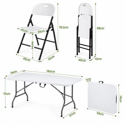 Gardeon 9PCS Outdoor Dining Set 180CM Folding Table and Chairs Patio Furniture White - Image 2