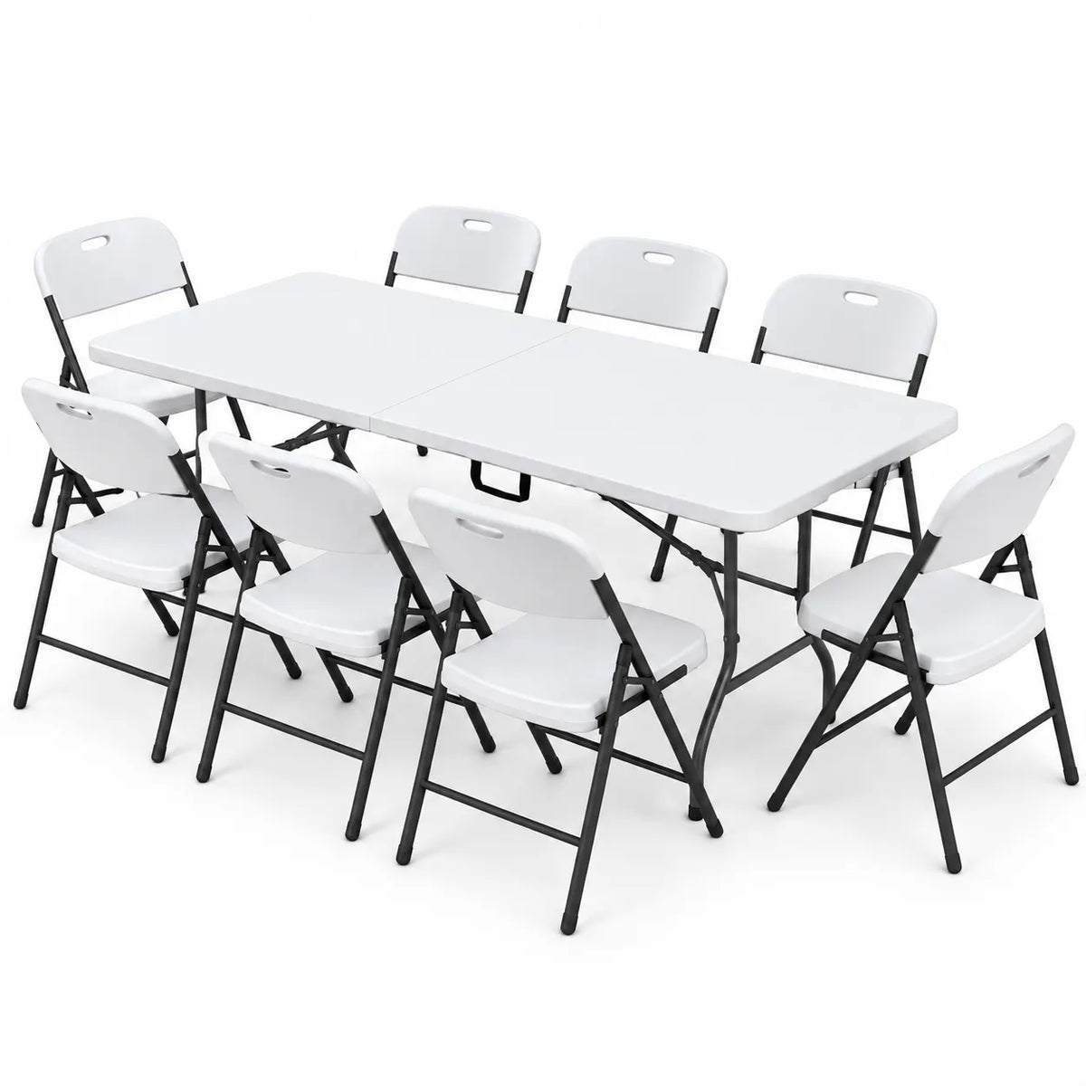 Gardeon 9PCS Outdoor Dining Set 180CM Folding Table and Chairs Patio Furniture White - Image 3