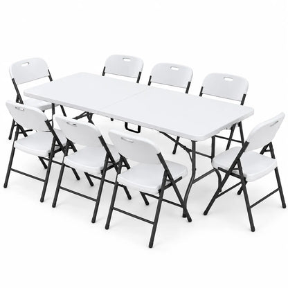 Gardeon 9PCS Outdoor Dining Set 180CM Folding Table and Chairs Patio Furniture White - Image 3