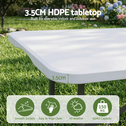 Gardeon 9PCS Outdoor Dining Set 180CM Folding Table and Chairs Patio Furniture White - Image 7