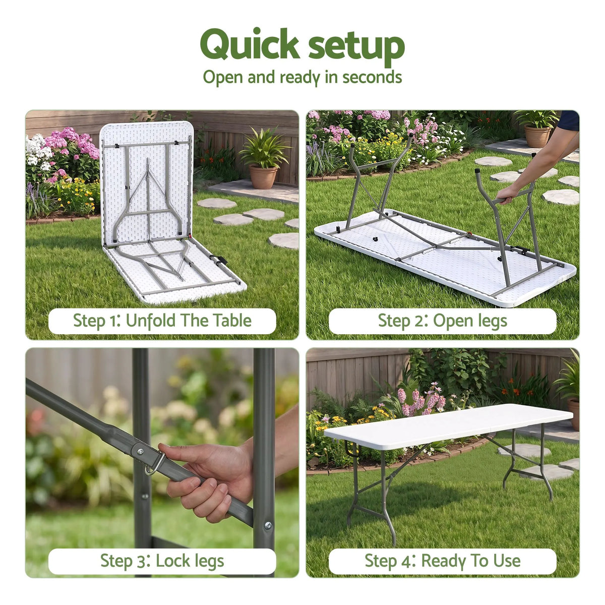 Gardeon 9PCS Outdoor Dining Set 180CM Folding Table and Chairs Patio Furniture White - Image 8