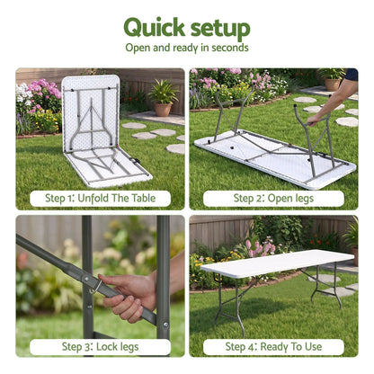 Gardeon 9PCS Outdoor Dining Set 180CM Folding Table and Chairs Patio Furniture White - Image 8