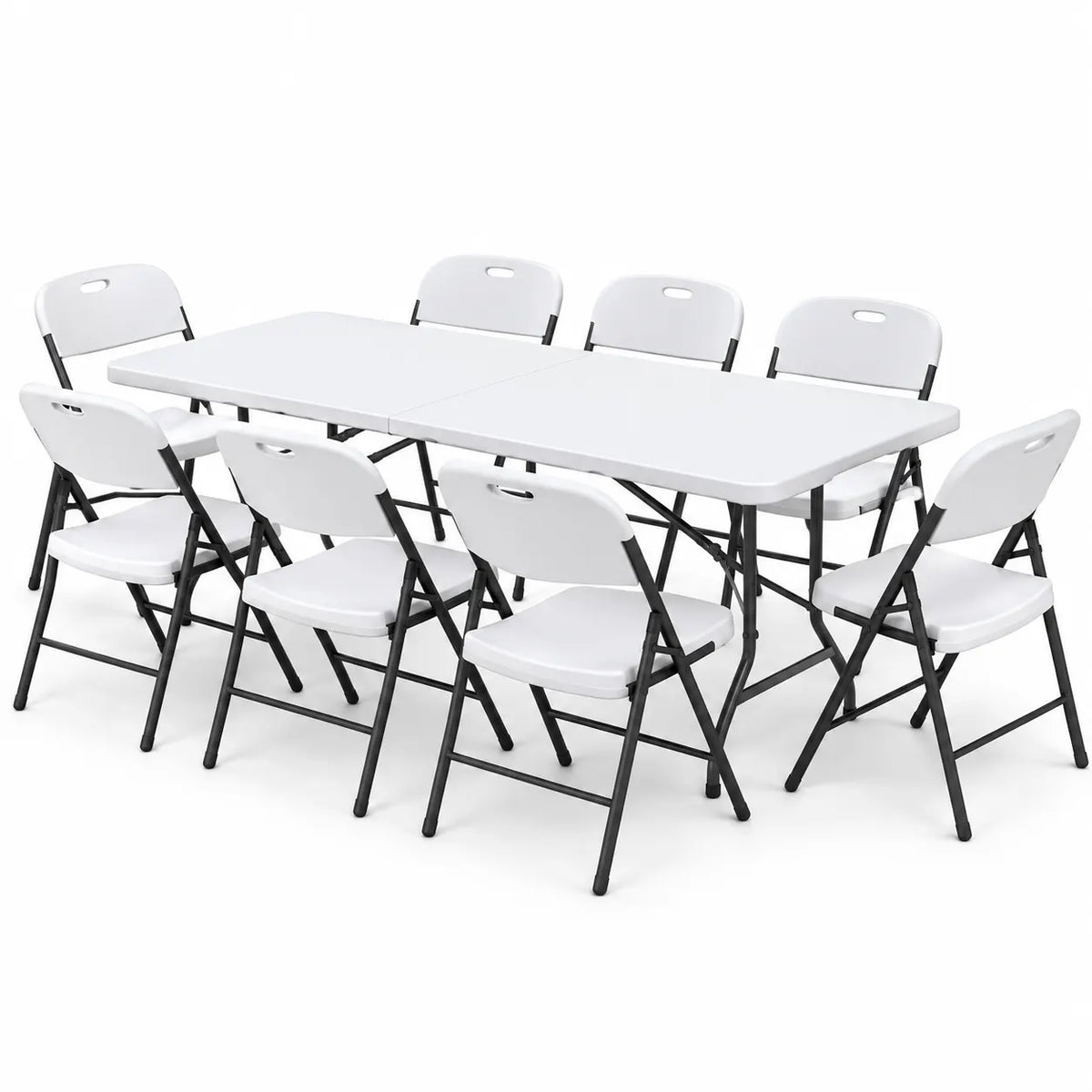 Gardeon 9PCS Outdoor Dining Set 180CM Folding Table and Chairs Patio Furniture White - Image 9