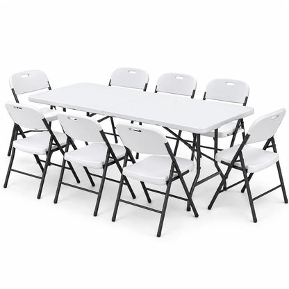 Gardeon 9PCS Outdoor Dining Set 180CM Folding Table and Chairs Patio Furniture White - Image 9