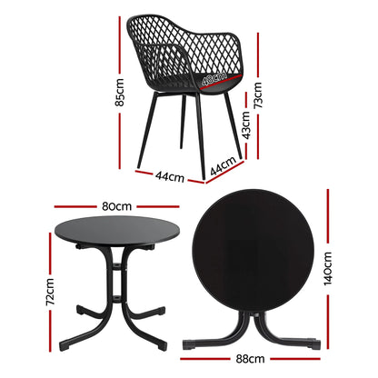 Gardeon 5PCS Outdoor Dining Set Table and Chairs Patio Furniture Garden Diamond Black - Image 2