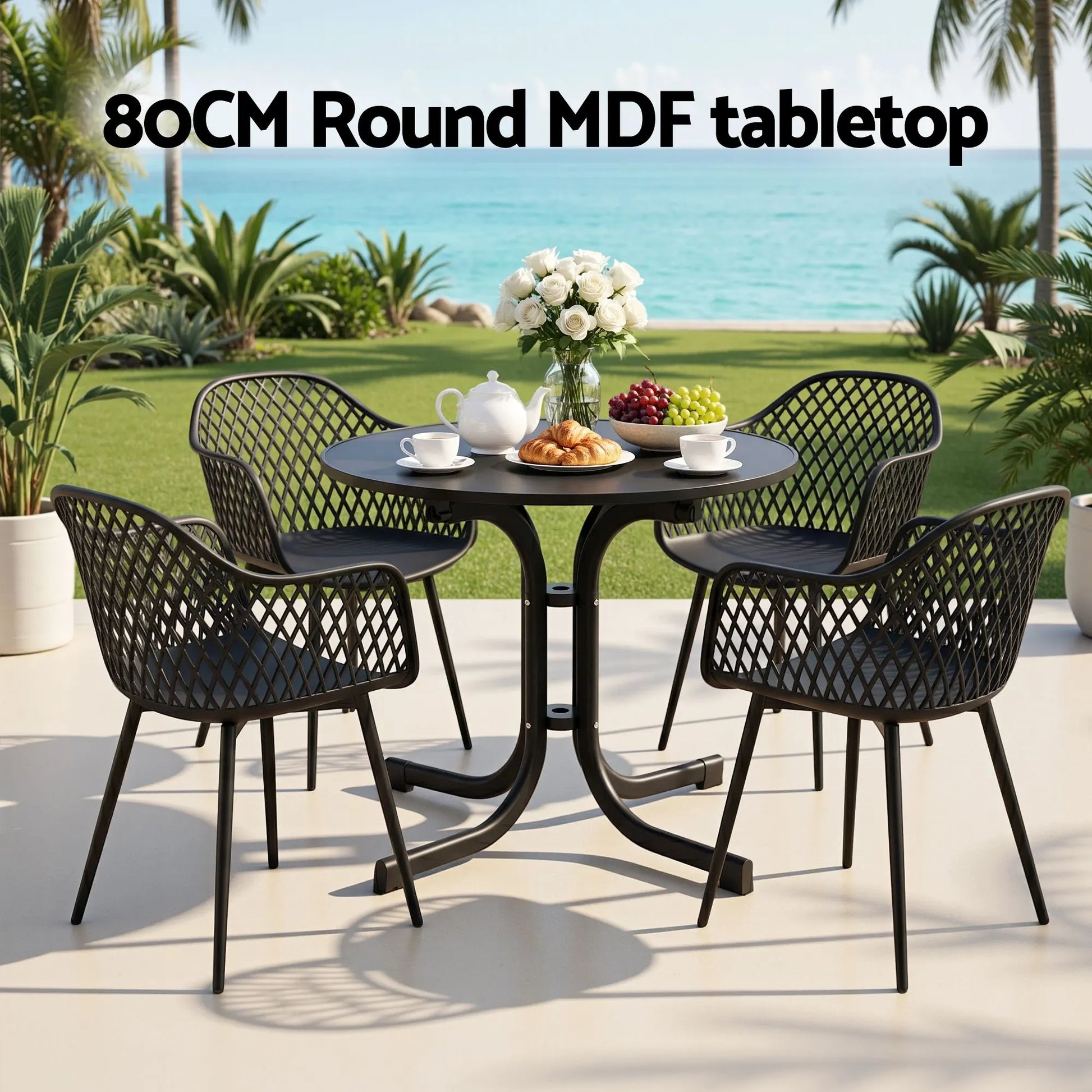 Gardeon 5PCS Outdoor Dining Set Table and Chairs Patio Furniture Garden Diamond Black - Image 4