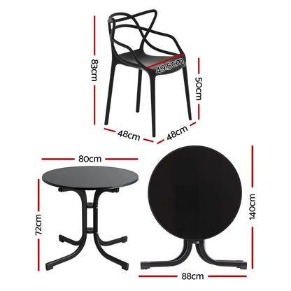 Gardeon 5PCS Outdoor Dining Set Table and Chairs Garden Patio Furniture Entwine Black - Image 2