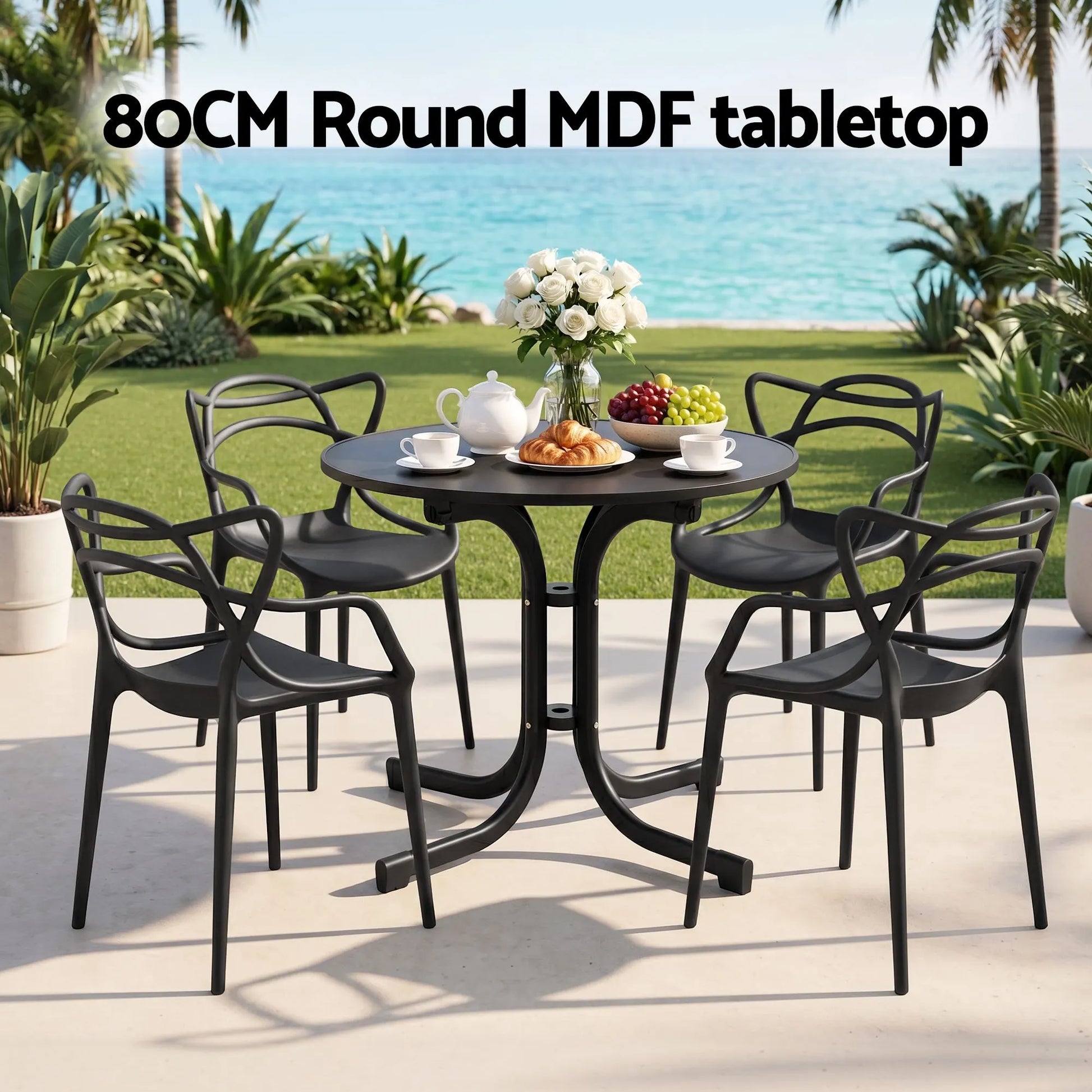 Gardeon 5PCS Outdoor Dining Set Table and Chairs Garden Patio Furniture Entwine Black - Image 4