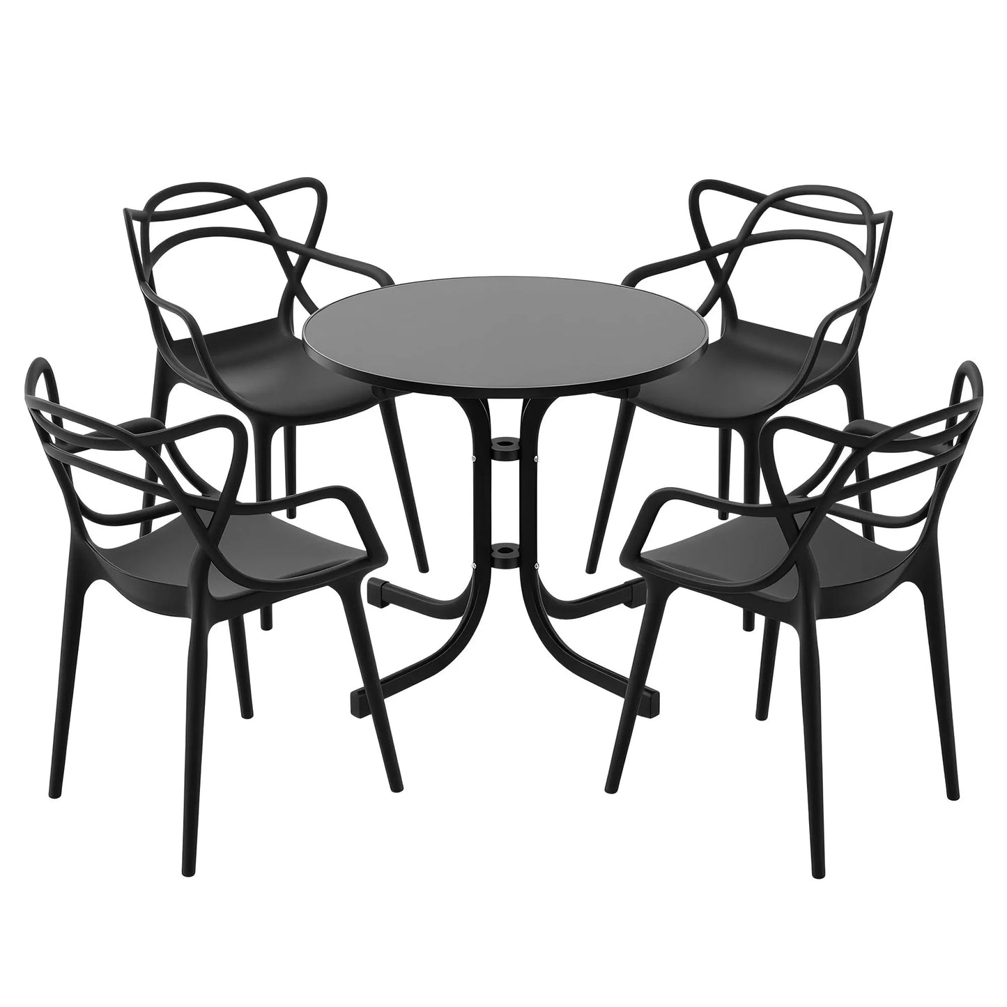 Gardeon 5PCS Outdoor Dining Set Table and Chairs Garden Patio Furniture Entwine Black - Image 9