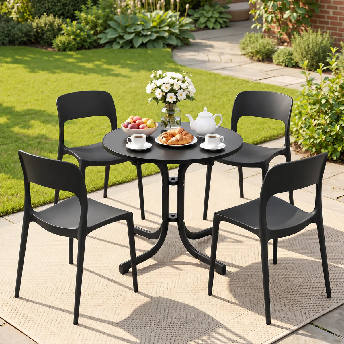 Gardeon 5PCS Outdoor Dining Set Table and Chairs Patio Furniture Garden Black