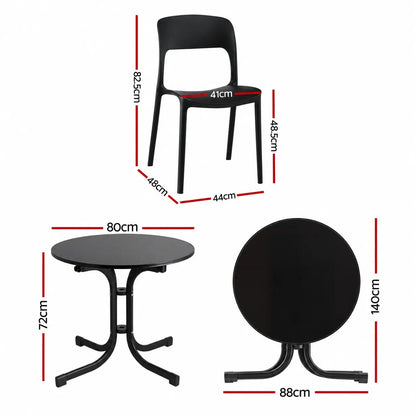 Gardeon 5PCS Outdoor Dining Set Table and Chairs Patio Furniture Garden Black - Image 3
