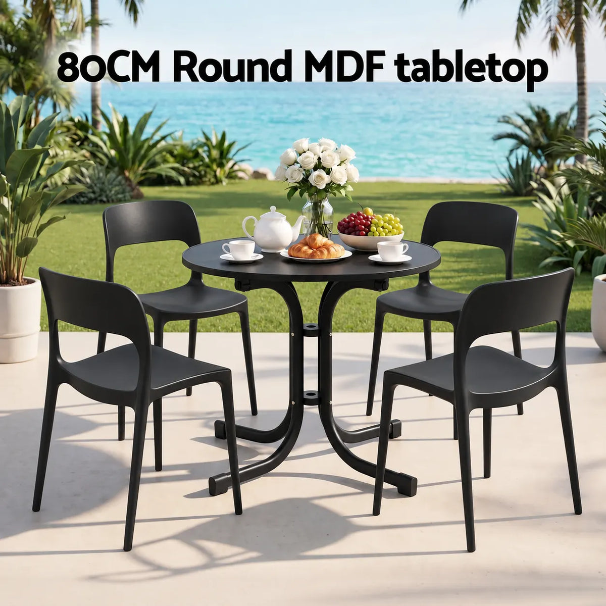 Gardeon 5PCS Outdoor Dining Set Table and Chairs Patio Furniture Garden Black - Image 5