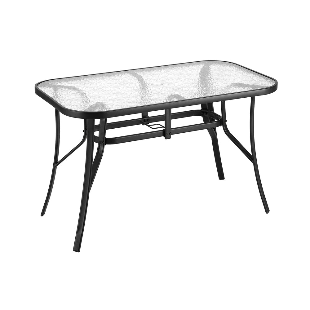 Gardeon 120CM Outdoor Dining Table Steel Parasol Hole Desk Patio Furniture Black - Image 3