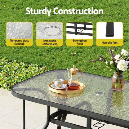 Gardeon 120CM Outdoor Dining Table Steel Parasol Hole Desk Patio Furniture Black - Image 5