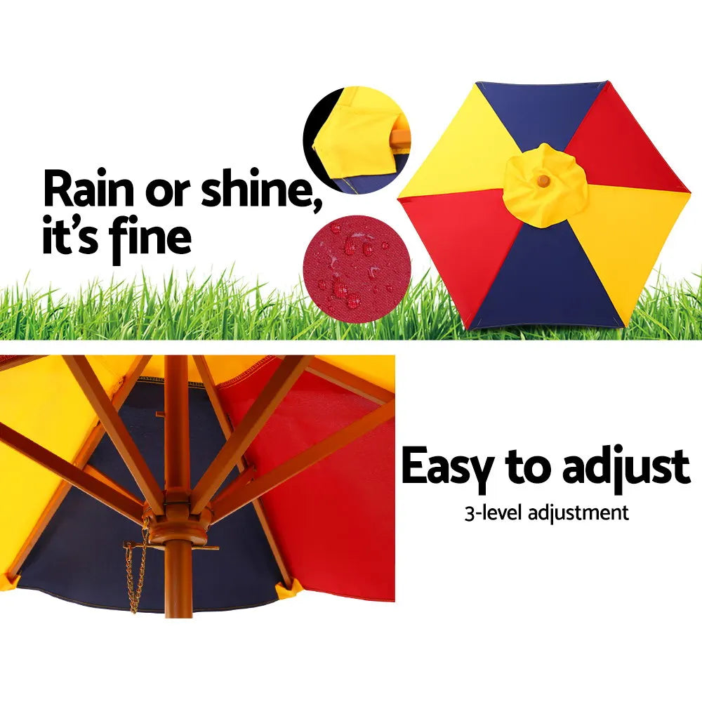 Keezi Kids Wooden Picnic Table Set with Umbrella - Image 6