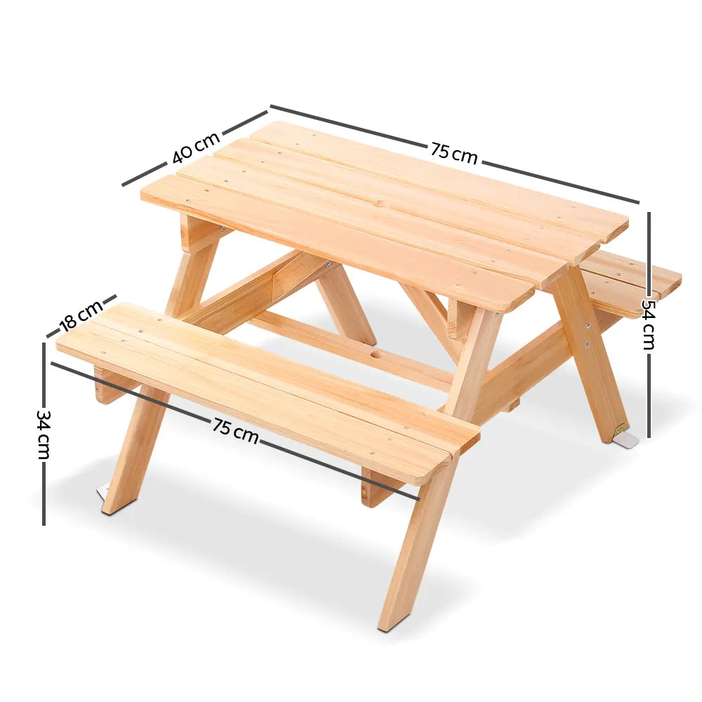 Keezi Kids Wooden Picnic Table Set with Umbrella - Image 2