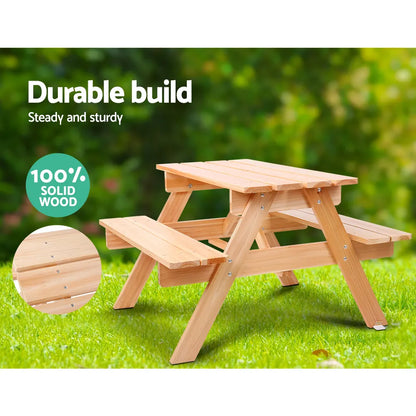 Keezi Kids Wooden Picnic Table Set with Umbrella - Image 4