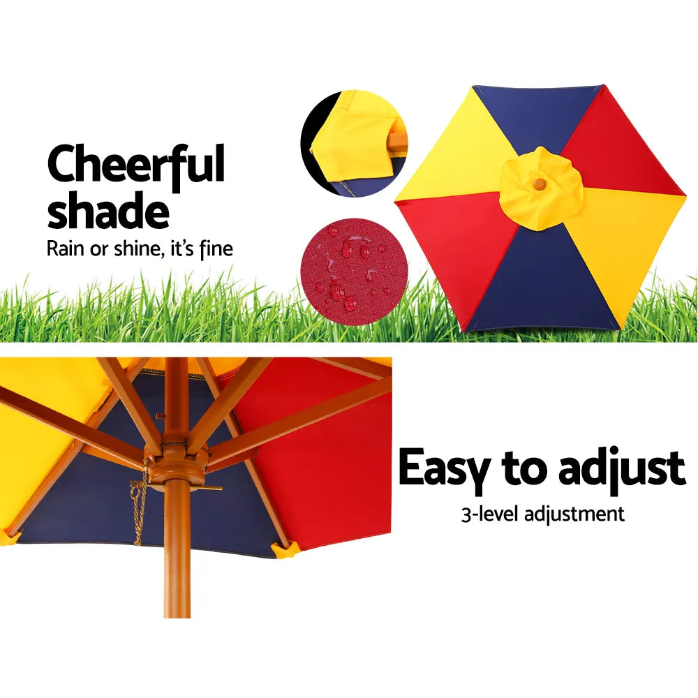 Keezi Kids Wooden Picnic Table Set with Umbrella - Image 6