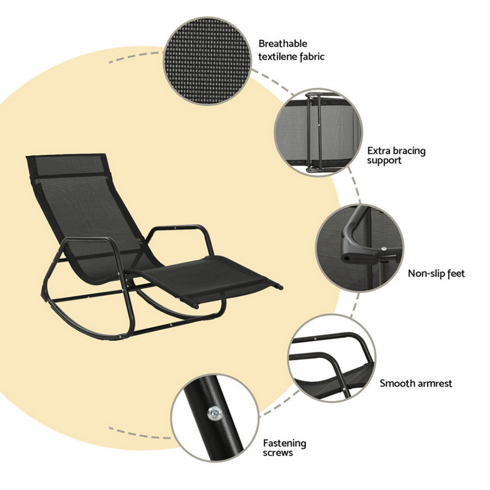 Gardeon Sun Lounge Rocking Chair Outdoor Lounger Patio Furniture Pool Garden - Image 7