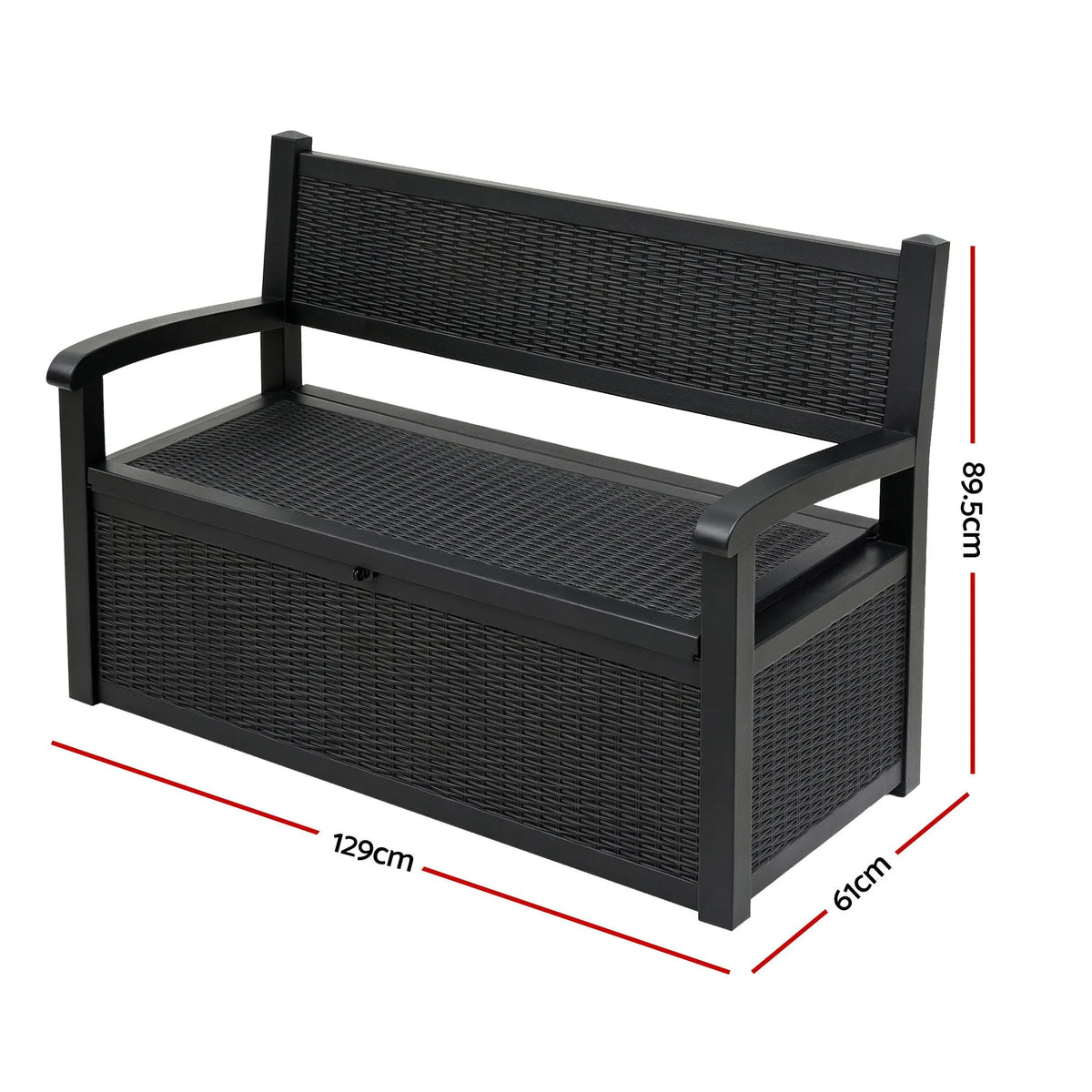 Gardeon Outdoor Storage Box Bench 254L Resin Armset Backrest Lockable Black - Image 3
