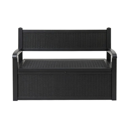 Gardeon Outdoor Storage Box Bench 254L Resin Armset Backrest Lockable Black - Image 4
