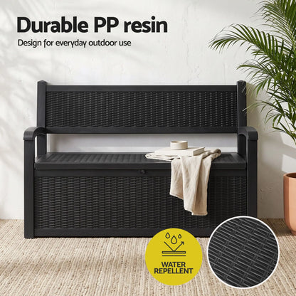 Gardeon Outdoor Storage Box Bench 254L Resin Armset Backrest Lockable Black - Image 8