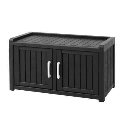 Outdoor Storage Box Bench Shoe Cabinet with Shelf Resin 81cm Black - Image 2