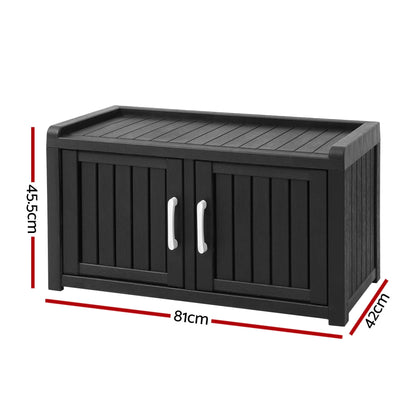 Outdoor Storage Box Bench Shoe Cabinet with Shelf Resin 81cm Black - Image 3