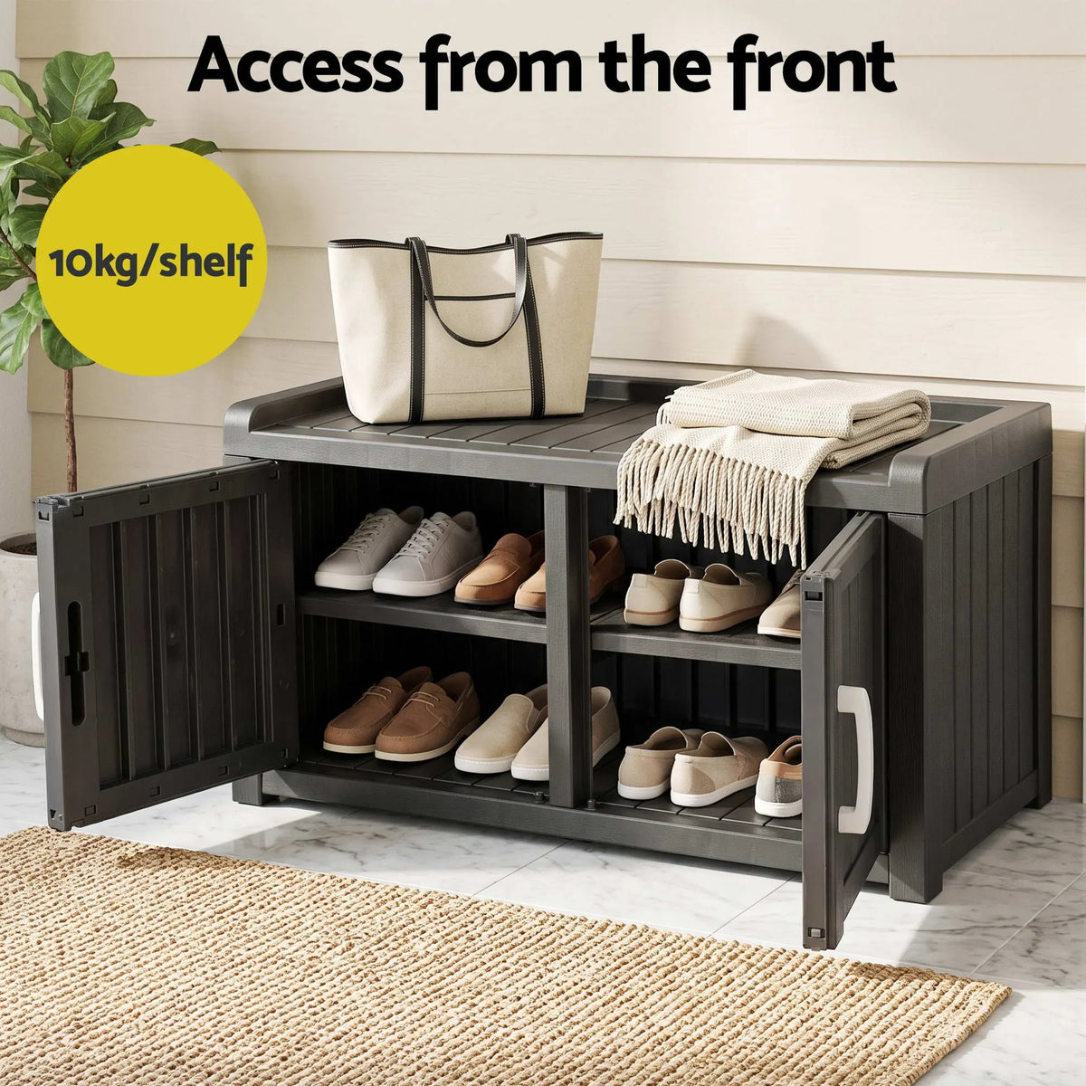 Outdoor Storage Box Bench Shoe Cabinet with Shelf Resin 81cm Black - Image 5