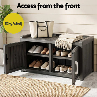 Outdoor Storage Box Bench Shoe Cabinet with Shelf Resin 81cm Black - Image 5