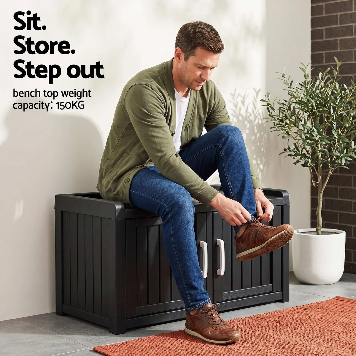 Outdoor Storage Box Bench Shoe Cabinet with Shelf Resin 81cm Black - Image 6