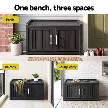 Outdoor Storage Box Bench Shoe Cabinet with Shelf Resin 81cm Black - Image 7