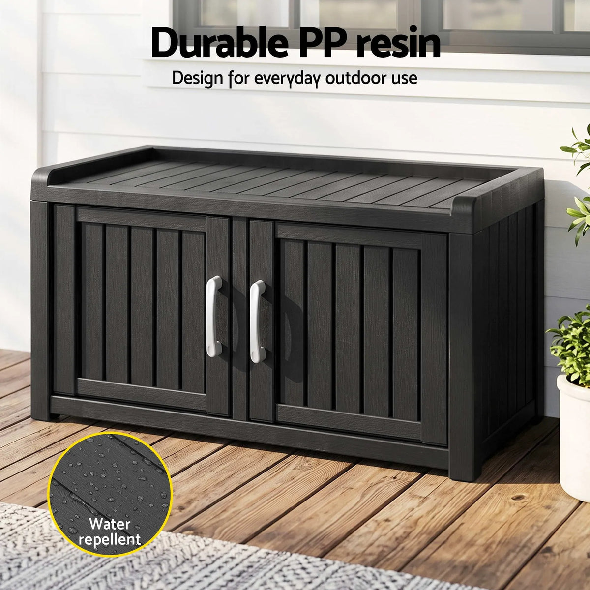 Outdoor Storage Box Bench Shoe Cabinet with Shelf Resin 81cm Black - Image 8