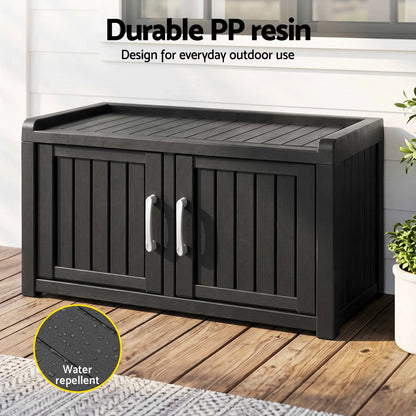 Outdoor Storage Box Bench Shoe Cabinet with Shelf Resin 81cm Black - Image 8