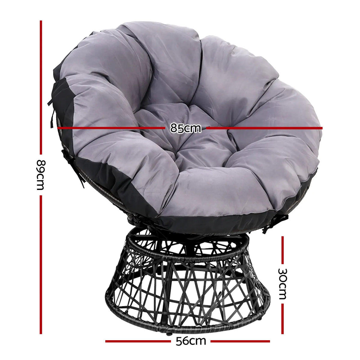 Gardeon Outdoor Chairs Outdoor Furniture Papasan Chair Wicker Patio Garden Black - Image 2
