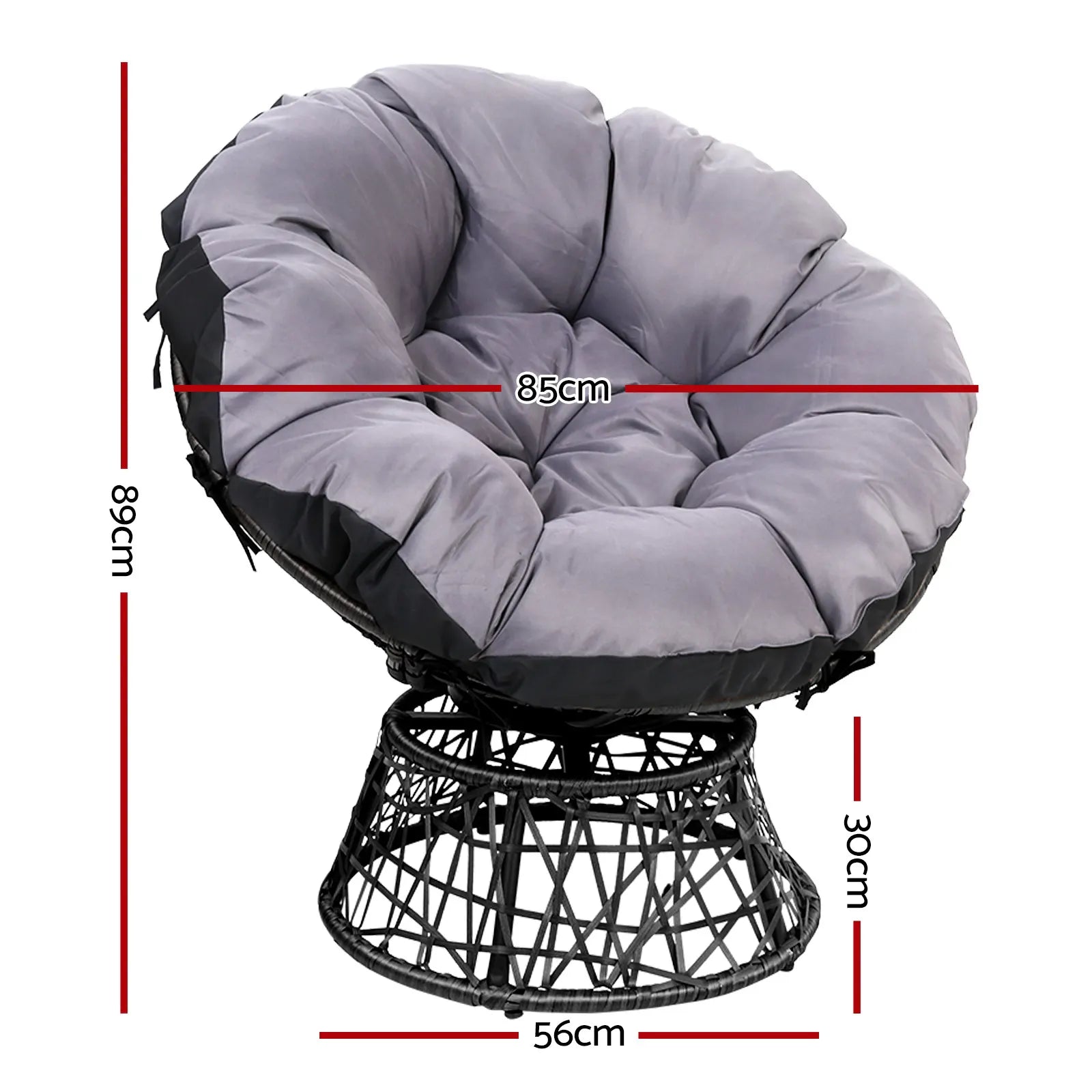 Gardeon Outdoor Chairs Outdoor Furniture Papasan Chair Wicker Patio Garden Black - Image 2