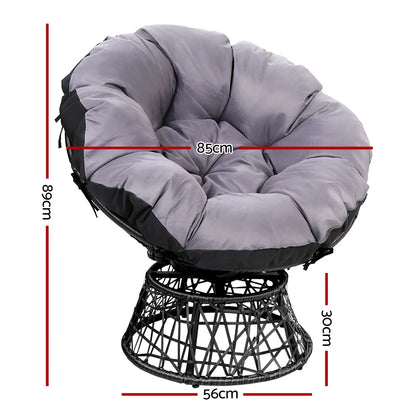 Gardeon Outdoor Chairs Outdoor Furniture Papasan Chair Wicker Patio Garden Black - Image 2