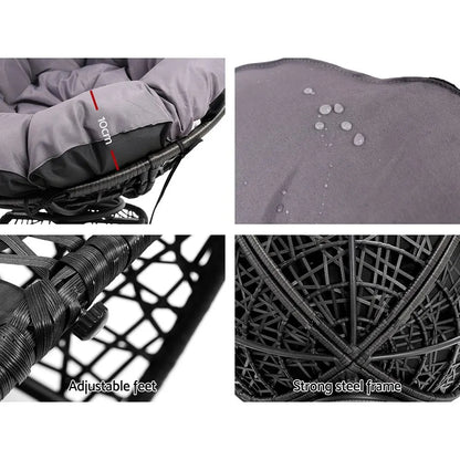 Gardeon Outdoor Chairs Outdoor Furniture Papasan Chair Wicker Patio Garden Black - Image 3