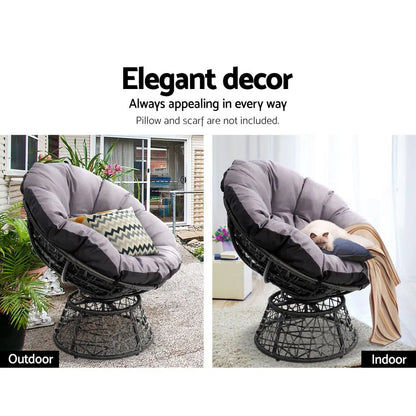 Gardeon Outdoor Chairs Outdoor Furniture Papasan Chair Wicker Patio Garden Black - Image 6