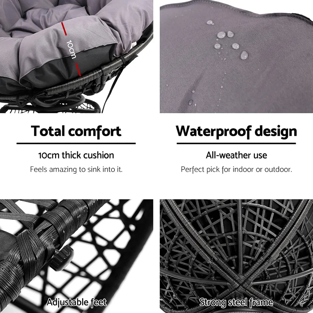 Gardeon Outdoor Chairs Outdoor Furniture Papasan Chair Wicker Patio Garden Black - Image 7