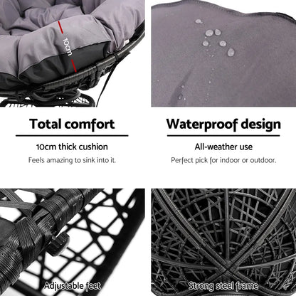 Gardeon Outdoor Chairs Outdoor Furniture Papasan Chair Wicker Patio Garden Black - Image 7
