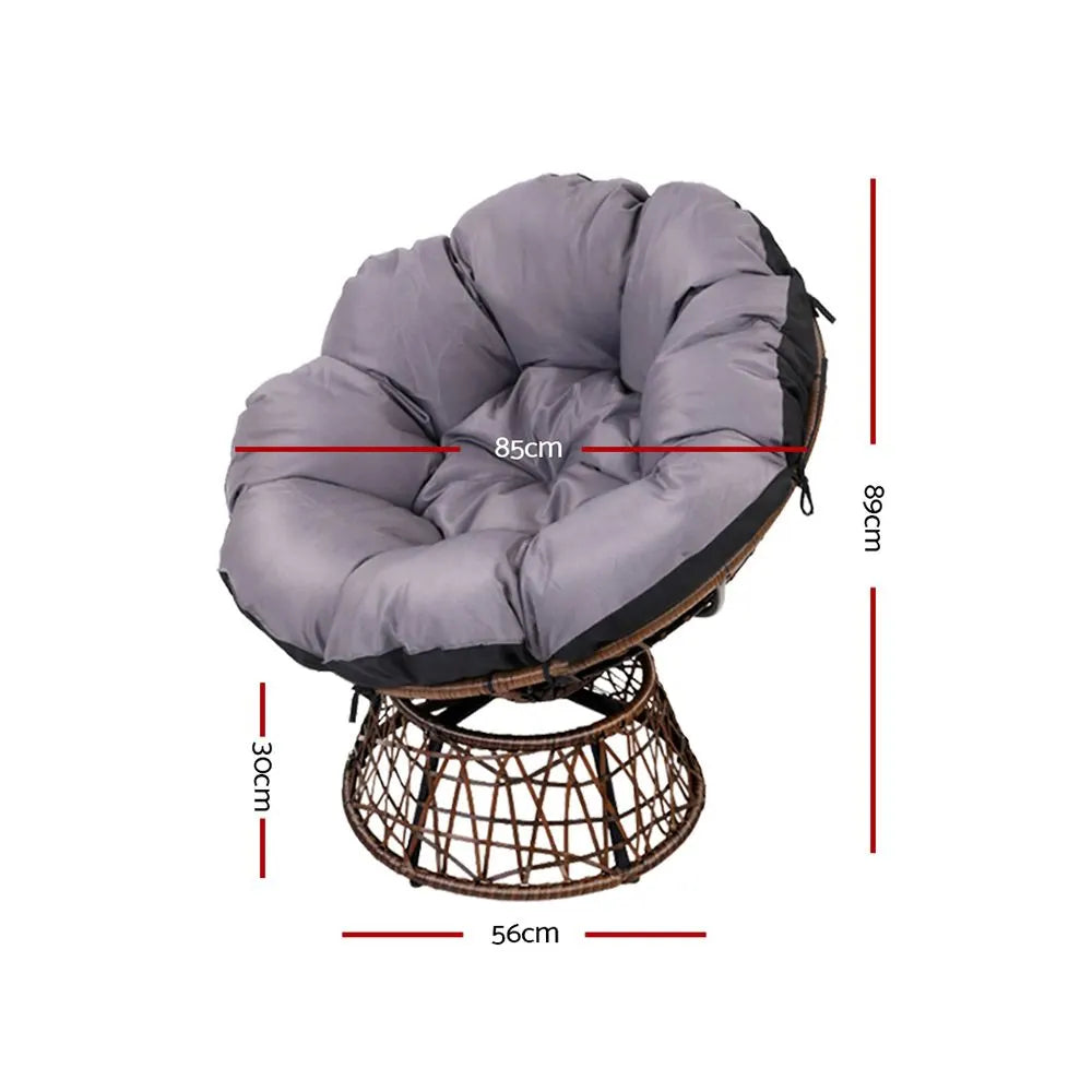 Gardeon Outdoor Chairs Outdoor Furniture Papasan Chair Wicker Patio Garden Brown - Image 2