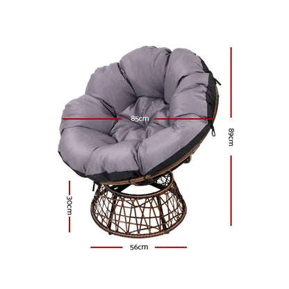 Gardeon Outdoor Chairs Outdoor Furniture Papasan Chair Wicker Patio Garden Brown - Image 2