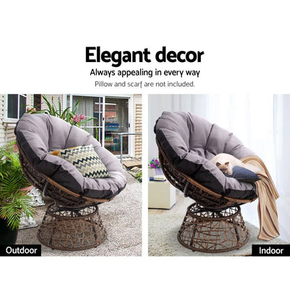 Gardeon Outdoor Chairs Outdoor Furniture Papasan Chair Wicker Patio Garden Brown - Image 6