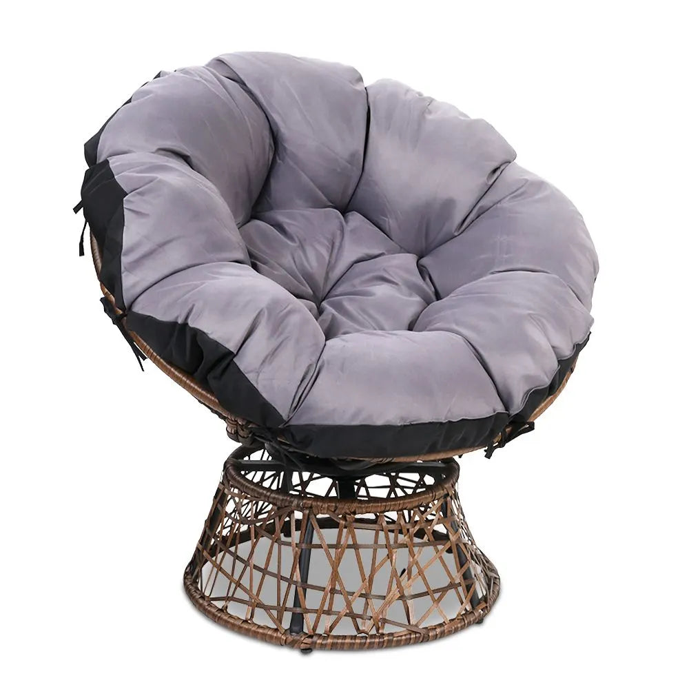 Gardeon Outdoor Chairs Outdoor Furniture Papasan Chair Wicker Patio Garden Brown - Image 8