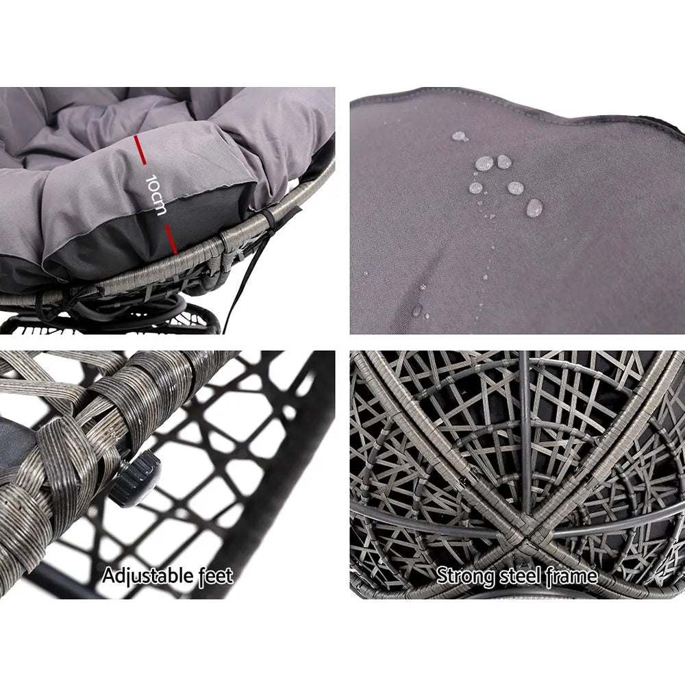 Gardeon Outdoor Chairs Outdoor Furniture Papasan Chair Wicker Patio Garden Grey - Image 3