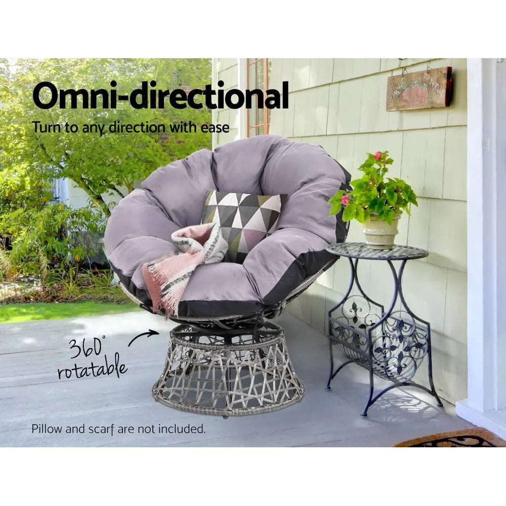 Gardeon Outdoor Chairs Outdoor Furniture Papasan Chair Wicker Patio Garden Grey - Image 5