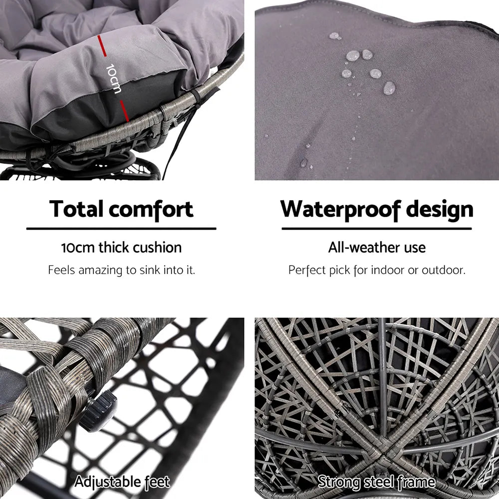 Gardeon Outdoor Chairs Outdoor Furniture Papasan Chair Wicker Patio Garden Grey - Image 7
