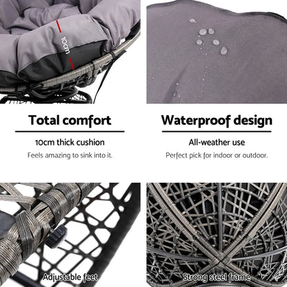 Gardeon Outdoor Chairs Outdoor Furniture Papasan Chair Wicker Patio Garden Grey - Image 7